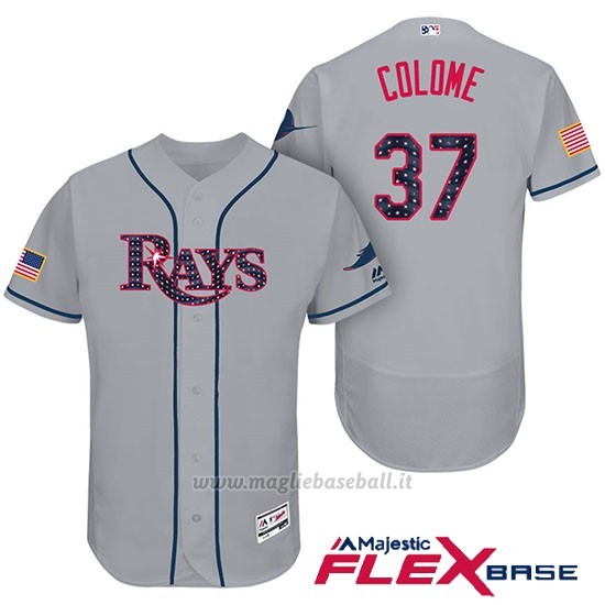 Maglia Baseball Uomo Tampa Bay Rays 2017 Estrellas y Rayas Alex Colome Grigio Flex Base